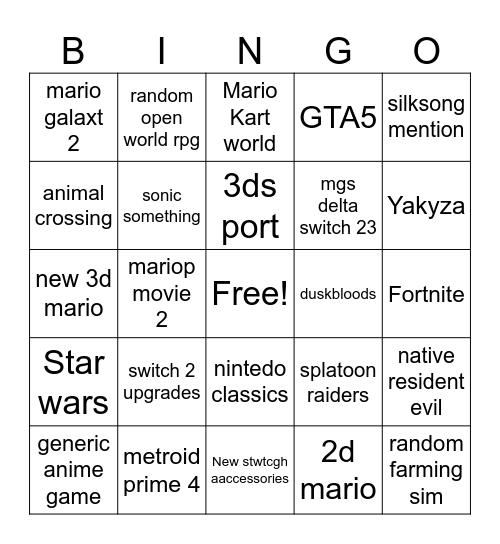 Untitled Bingo Card