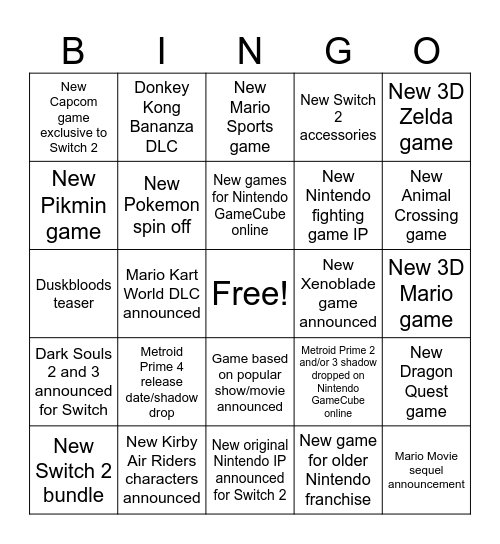 Nintendo Direct Bingo Card 09/12 Bingo Card