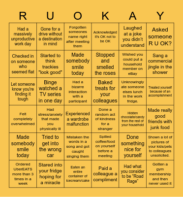 R U OK? Everyday Bingo Card