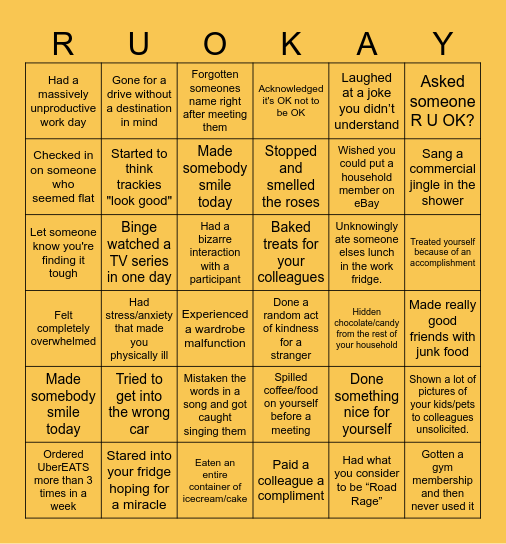 R U OK? Everyday Bingo Card