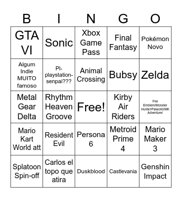 Nintendo Direct 12/09/2025 Bingo Card