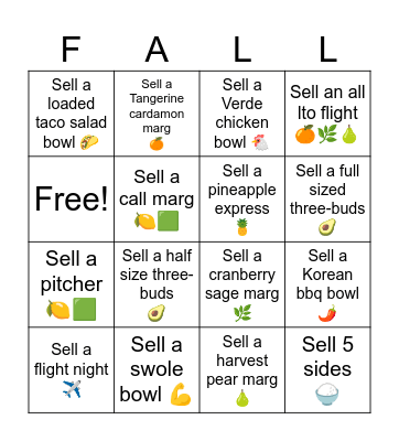 Fall LTO Bingo Card