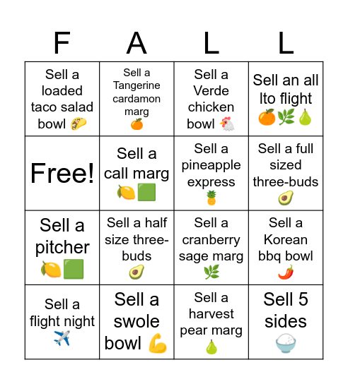 Fall LTO Bingo Card