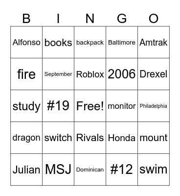 September Bingo Card