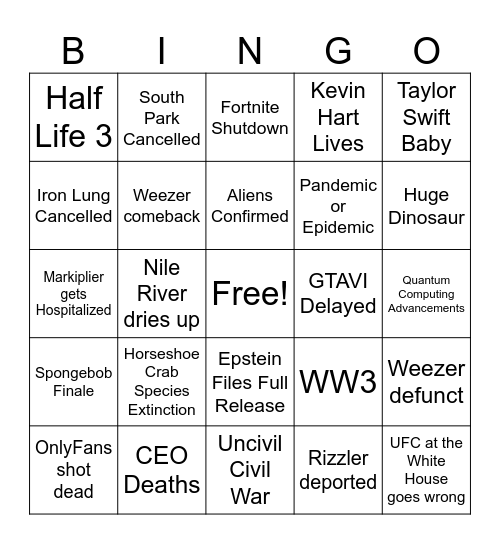 Cooked 26 Bingo Card