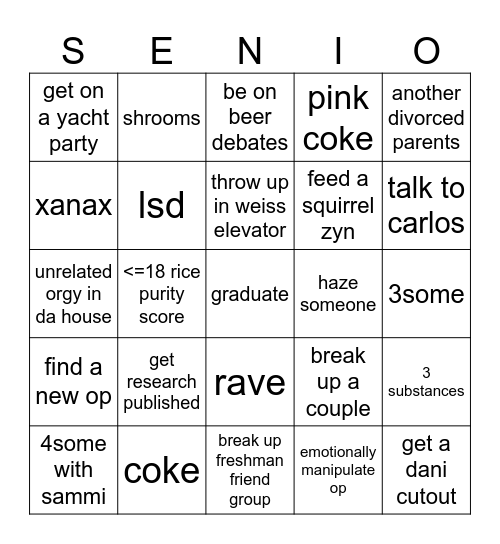 Senior YR BINGOOOO Bingo Card