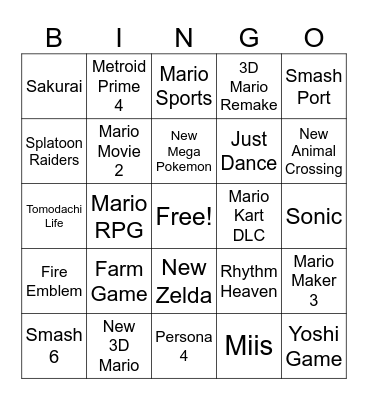 Nintendo Direct Sept 2025 Bingo Card