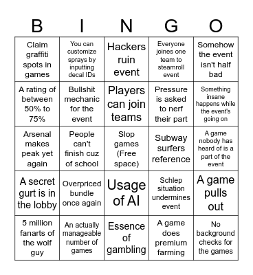 The Takeover Bingo Card