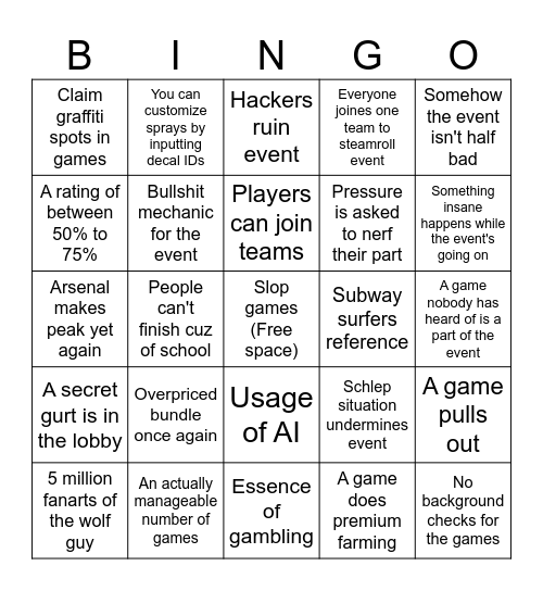 The Takeover Bingo Card