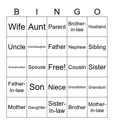 Family Bingo Card