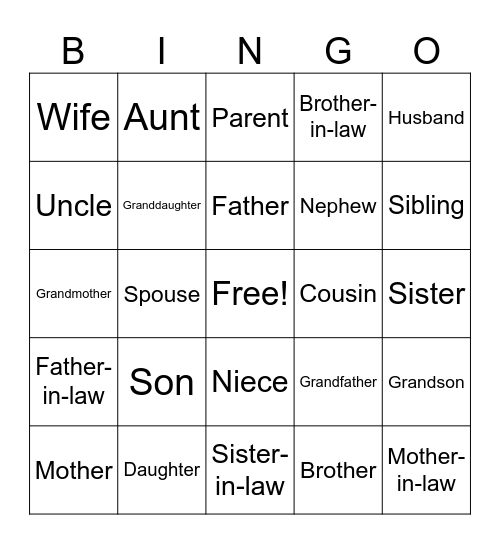 Family Bingo Card