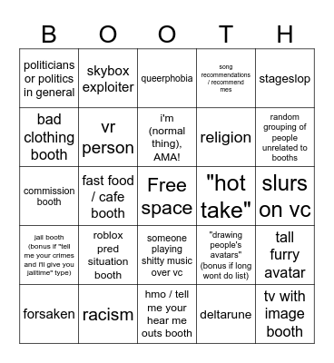 booth game bingo Card