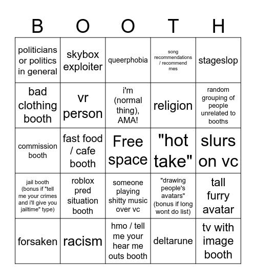 booth game bingo Card