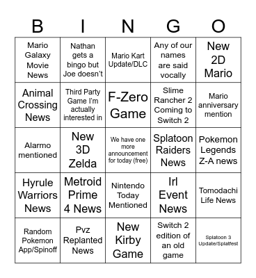 9/12/25 Direct Bingo Card