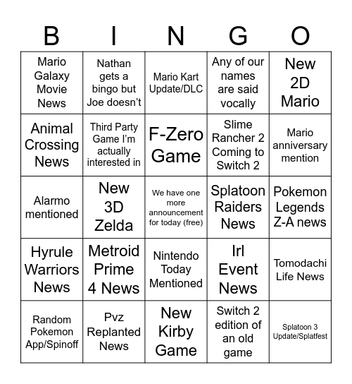 9/12/25 Direct Bingo Card