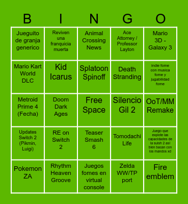 Nintendo Direct 12/09 Bingo Card