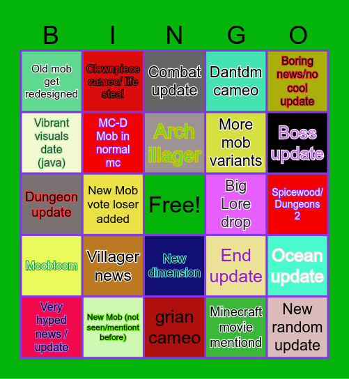 Minecraft live (27/9/25) Bingo Card