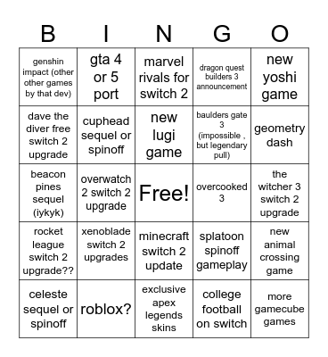 shaye nintendo direct Bingo Card