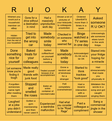 R U OK? Everyday Bingo Card