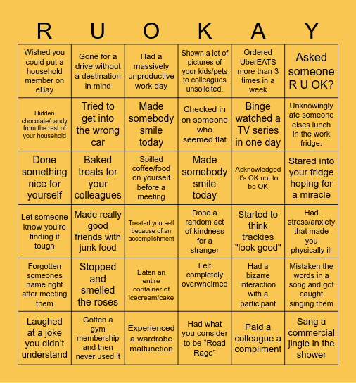 R U OK? Everyday Bingo Card