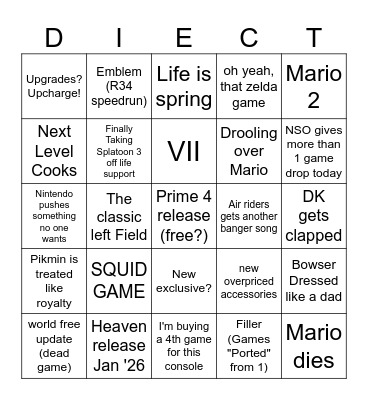 the Direct of 25 Bingo Card