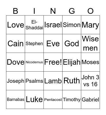 Bible Bingo Card