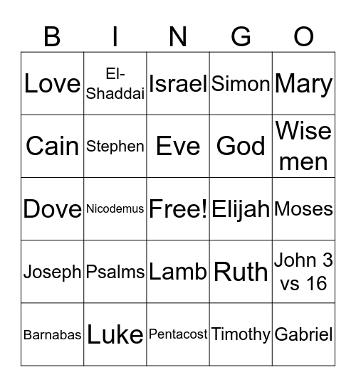 Bible Bingo Card