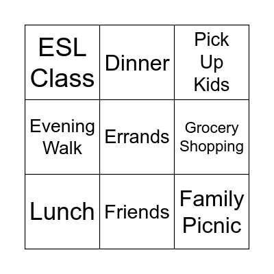 Time and Schedule Bingo Card