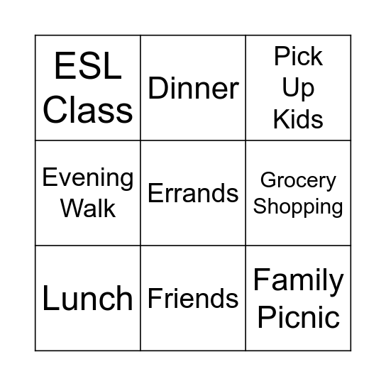 Time and Schedule Bingo Card