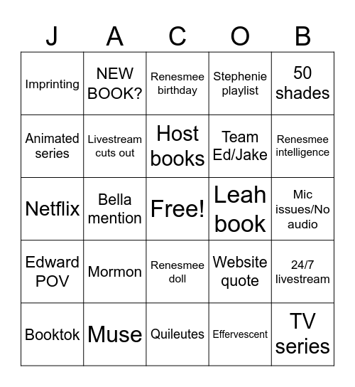 Twilight Bingo Card