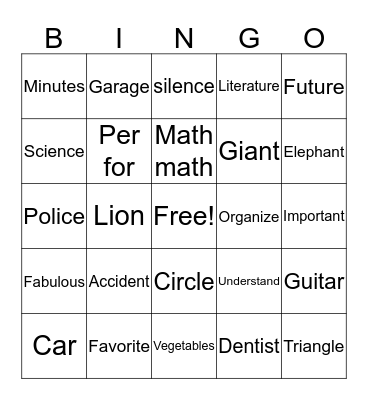 Untitled Bingo Card