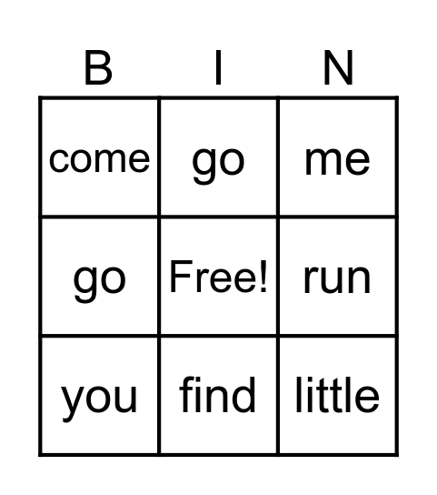 Basic Sight Words Bingo Card