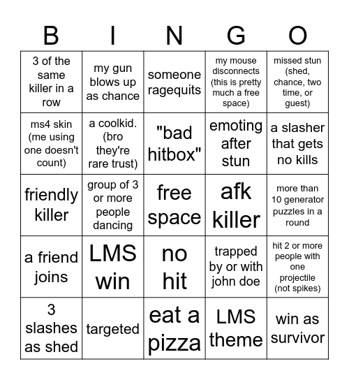forsaken bingo Card