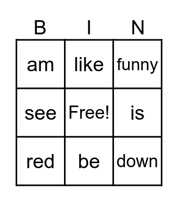 Basic Sight Words Bingo Card