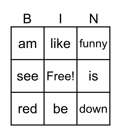 Basic Sight Words Bingo Card
