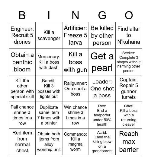 ROR2 Bingo Card