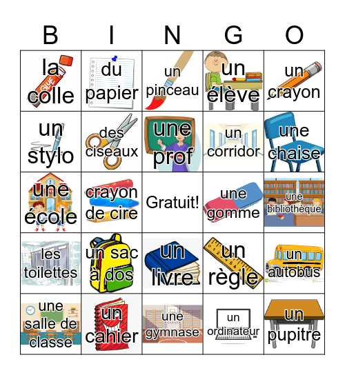dans mon sac a dos Bingo Card