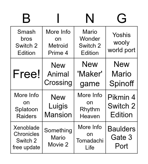 Untitled Bingo Card