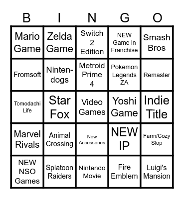 9.12 Nintendo Direct Bingo Card