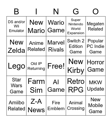 Nintendo Direct 9/12/25 Bingo Card