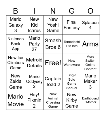 Nintendo Direct 12.9.2025 Bingo Card