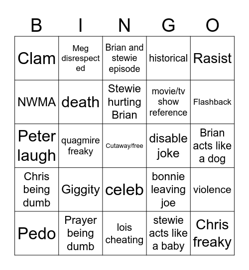 Family Guy Bingo Card