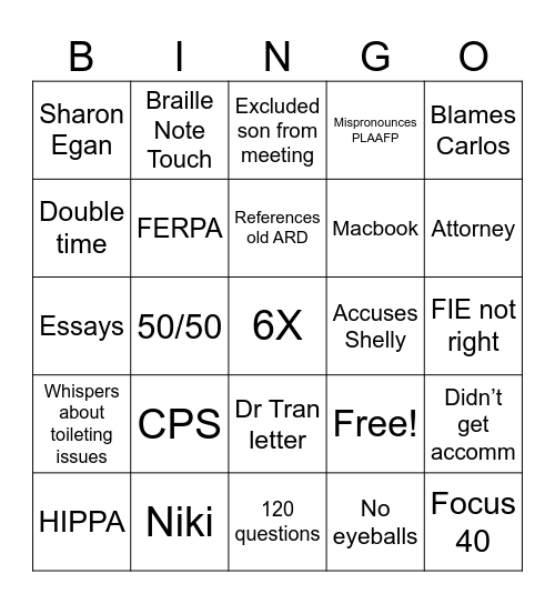 doamna nopții Bingo Card