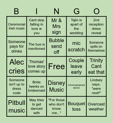 Isabella & Alec Wedding 2025 Bingo Card
