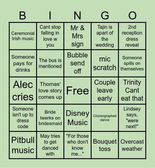 Isabella & Alec Wedding 2025 Bingo Card