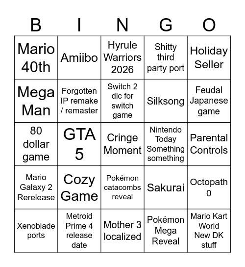 Untitled Bingo Card