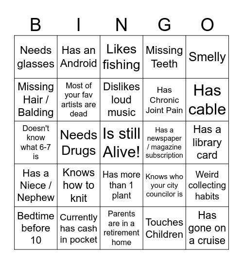 Am I Old? Bingo Card