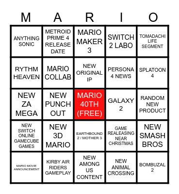 NINTENDO DIRECT BINGO 9/12 Bingo Card