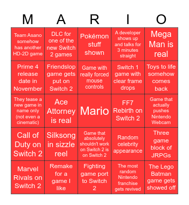 9/12/25 Switch Direct Bingo Card