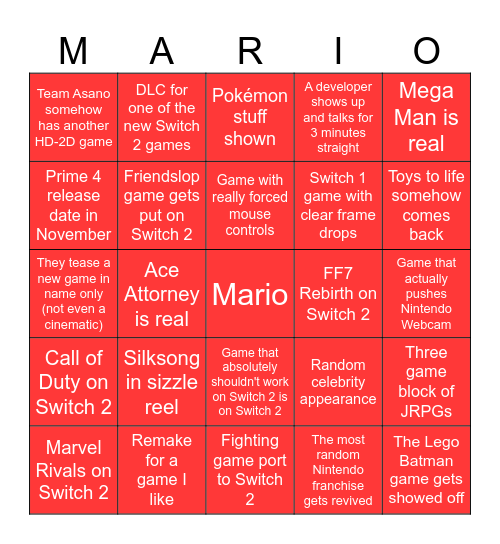 9/12/25 Switch Direct Bingo Card